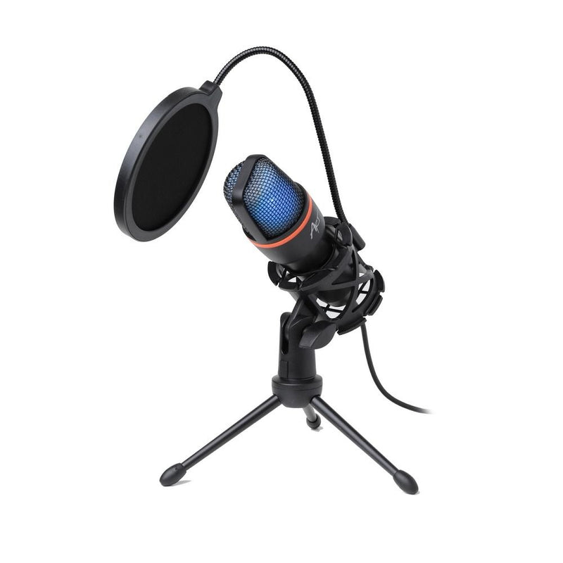 Microfone condensador ART com diafragma, pé, tripé iluminado AC-02, Preto