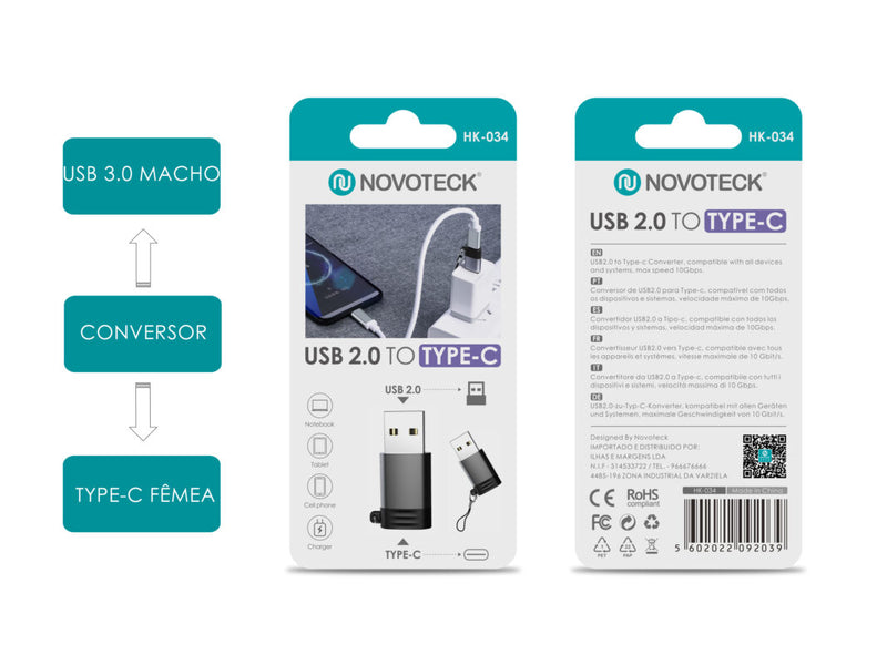 Adaptador NOVOTECK HK-034 de USB 2.0 para Type-C