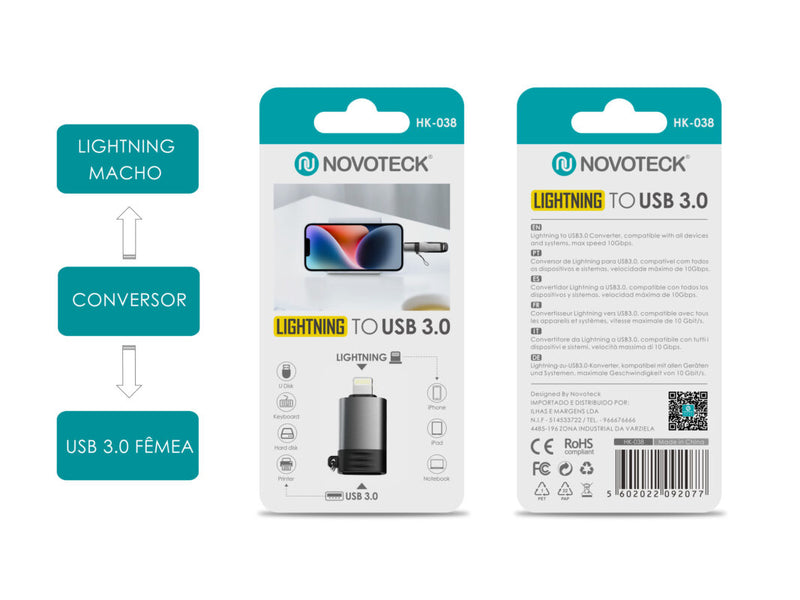 Conversor Lightning Macho – USB 3.0 Femea HK-038