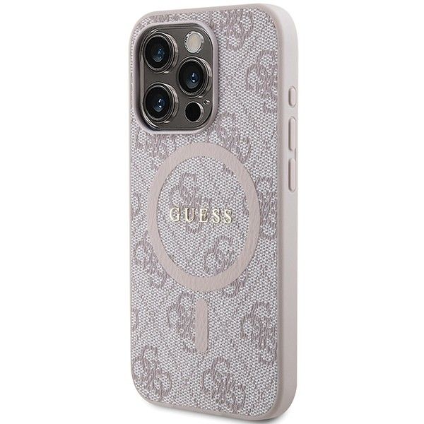 Capa Original GUESS para iPhone 15 Pro Max (Compativél com Magsafe / 4G Ring classic logo / Rosa)
