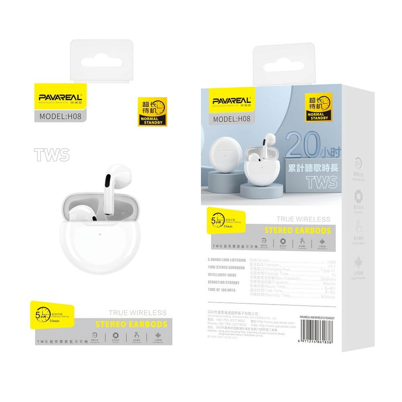 Fones de ouvido PAVAREAL True Wireless PA-H08 branco