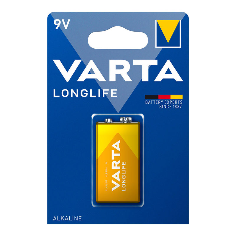 Pilha Alkalina Varta  9V - 6LR61 LongLife (BLÍSTER 1 unid.) 26,5x17,5x48,5mm