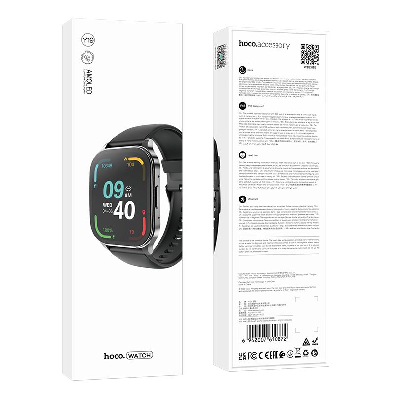 Smartwatch HOCO Y19 AMOLED Relógio esportivo inteligente (versão de chamada) preto