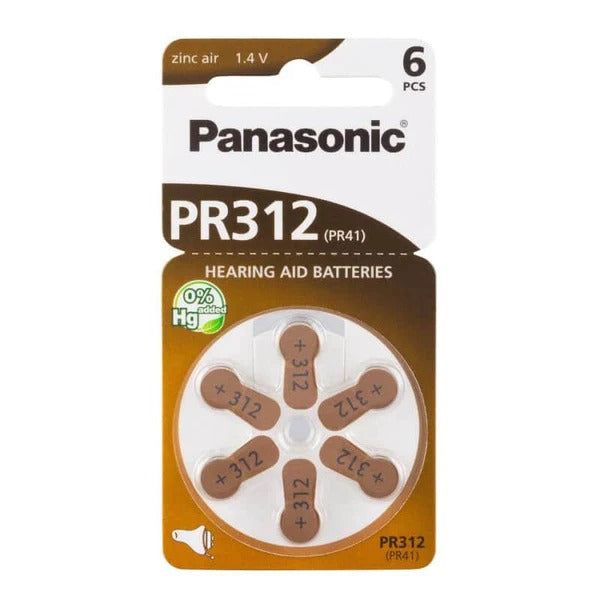 Pilha para aparelhos auditivos - zinc air - 312 / PR41 - [6 unid.] - Panasonic
