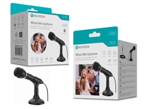 Microfone com Fio NOVOTECK M-001 – Compatível com Multi-Dispositivos, Plug-and-Play