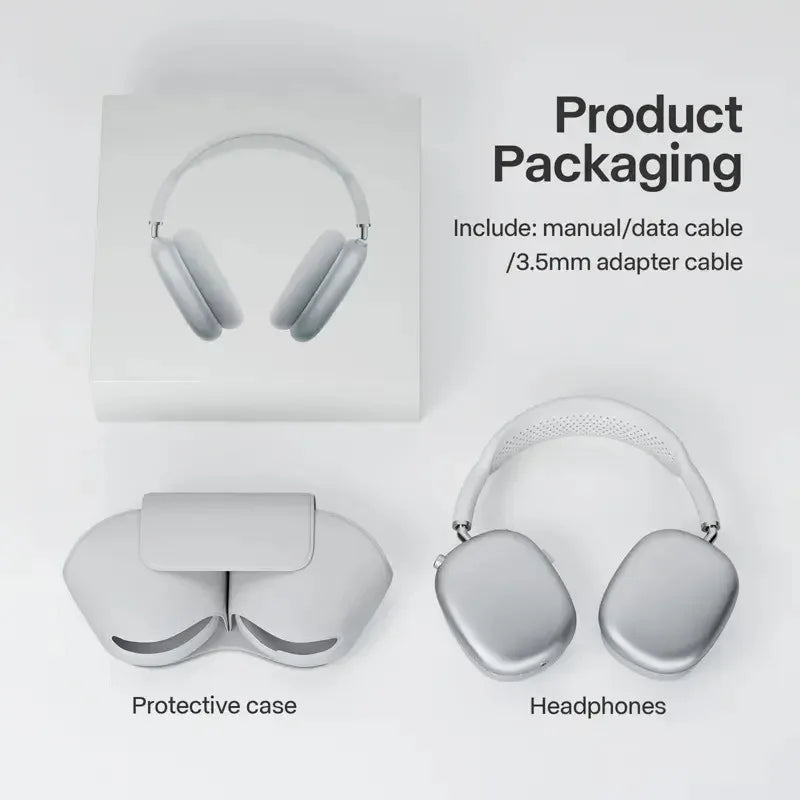 Fones de ouvido Bluetooth P9, com microfone, com cancelamento de ruído - Com capa