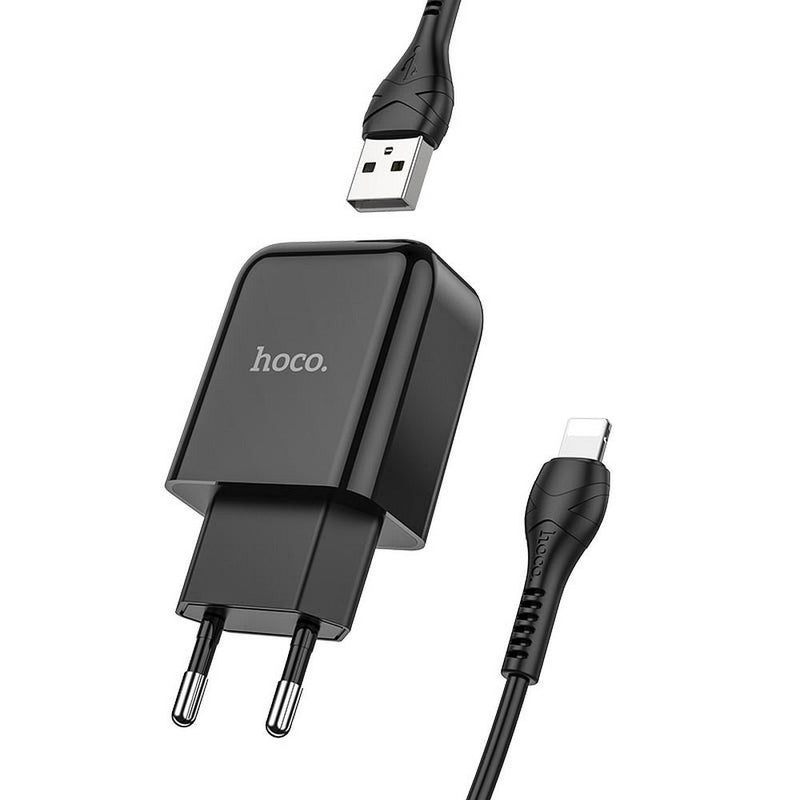 Carregador de parede HOCO USB A + cabo USB A para Lightning 2A N2 Preto