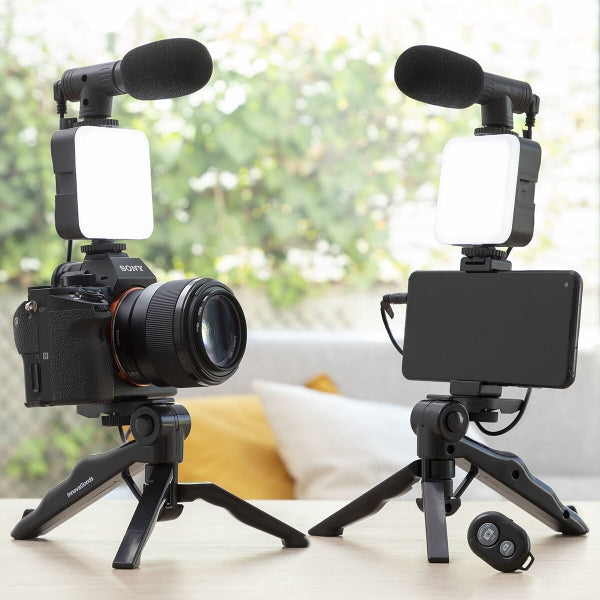 Kit vlogging com luz, microfone e comando plodni innovagoods 6 peças