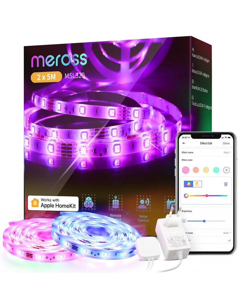 Meross Tira LED RGB 10m (2x 5m) compatible con Apple HomeKit, Google y Alexa