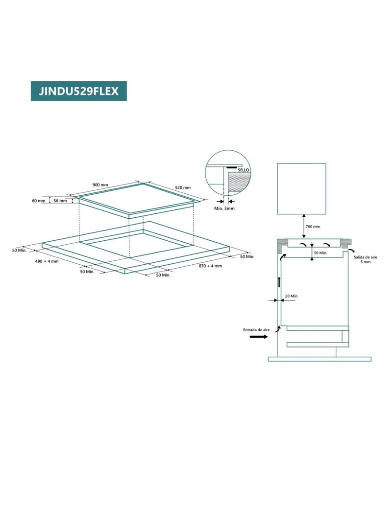 Placa de indução flexível 90 cm 5 zonas de cozimento Johnson JINDU529FLEX